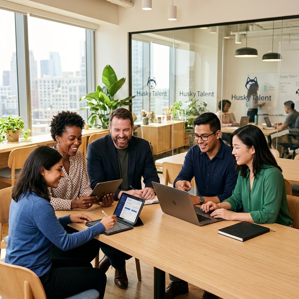 CableTV team members collaborating in a modern office